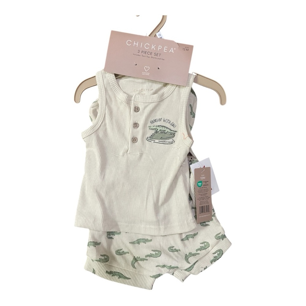 Chick Pea Kids Set - Cream and Green Alligator Print